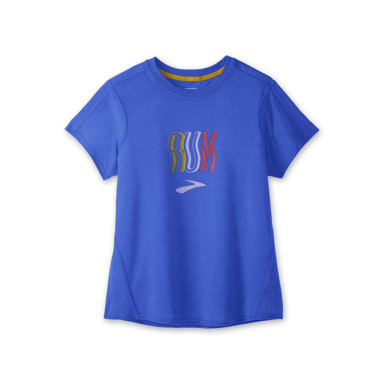 Brooks Distance Graphic - Womens Short Sleeve Running Shirt - Heather Bluetiful/Run Relaxed (79841LK